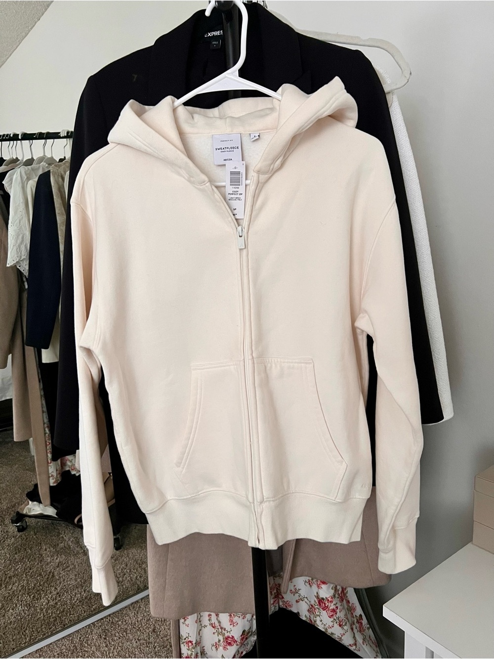 Aritzia Sweatfleece Zip Hoodie in Light Birch
